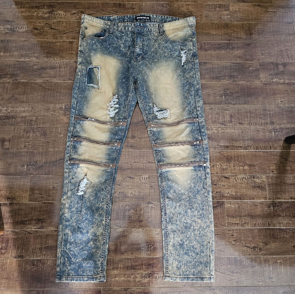 imperious distressed zippers stone wash jeans 38 x 32